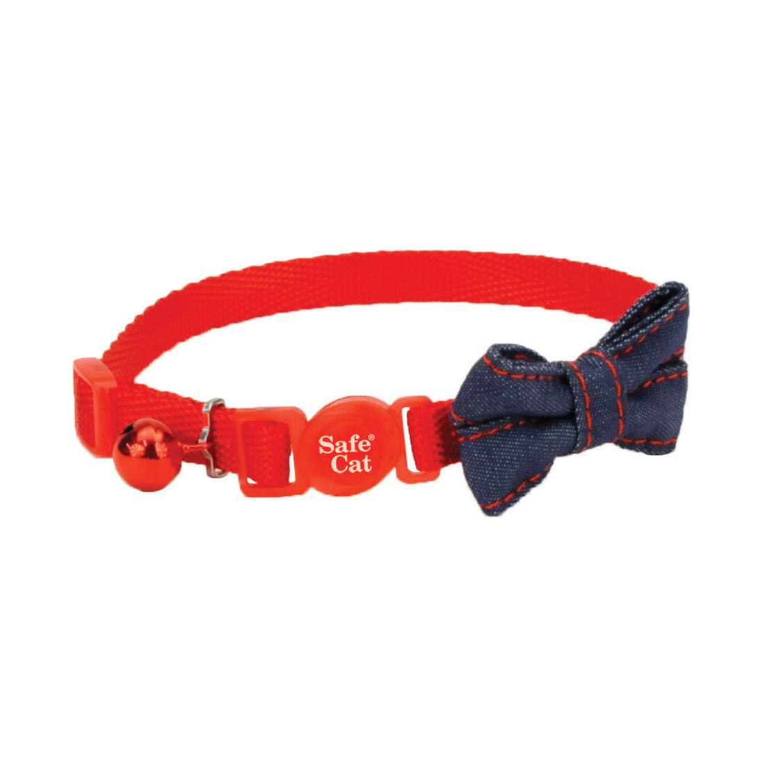 Safe Cat Collar Red With Denim Bow